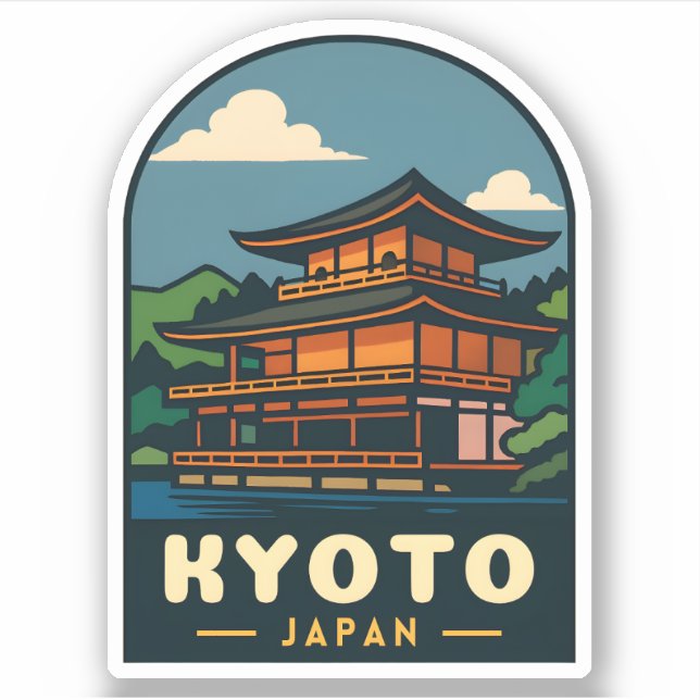 Vintage Reise Kyoto Japan Retro Landschaftliche La Aufkleber (Vorderseite)