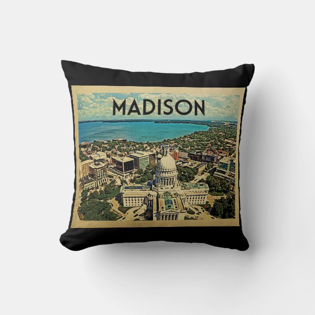 Vintage Reise Madisons Wisconsin Kissen (Vorderseite)