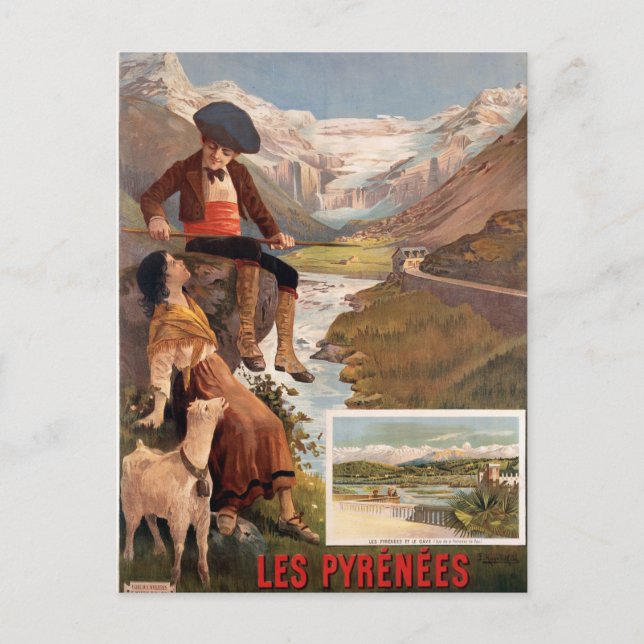 Vintage Reise nach Frankreich Postkarte (Vorderseite)
