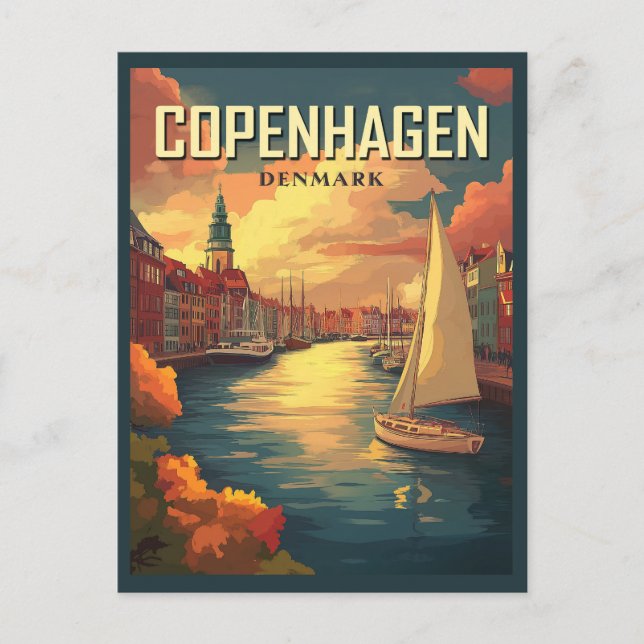 Vintage Reise nach Kopenhagen Postkarte (Vorderseite)