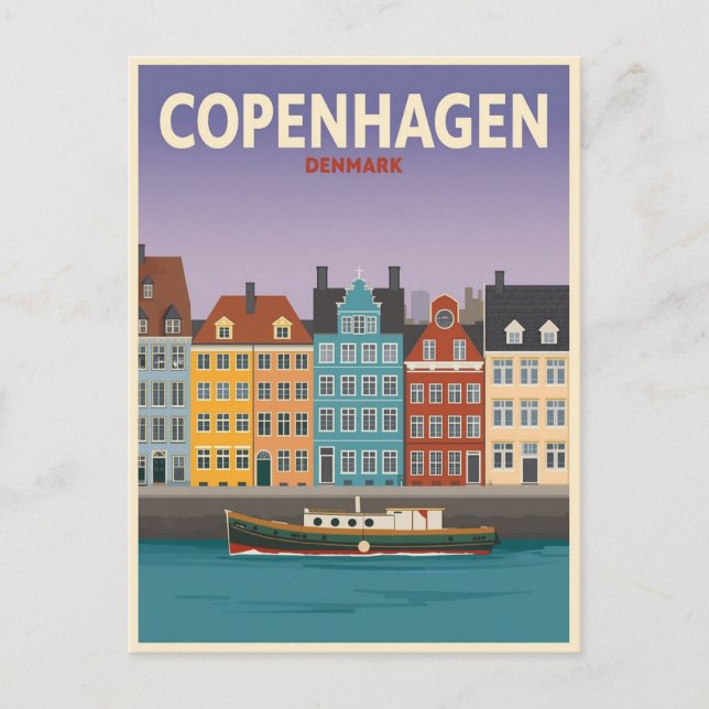 Vintage Reise nach Kopenhagen Postkarte (Vorderseite)