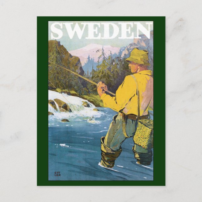 Vintage Reise nach Schweden, Fischerei Sportfische Postkarte (Vorderseite)