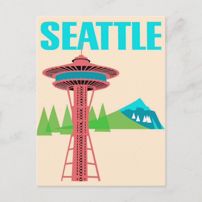 Vintage Reise nach Seattle Postkarte (Vorderseite)
