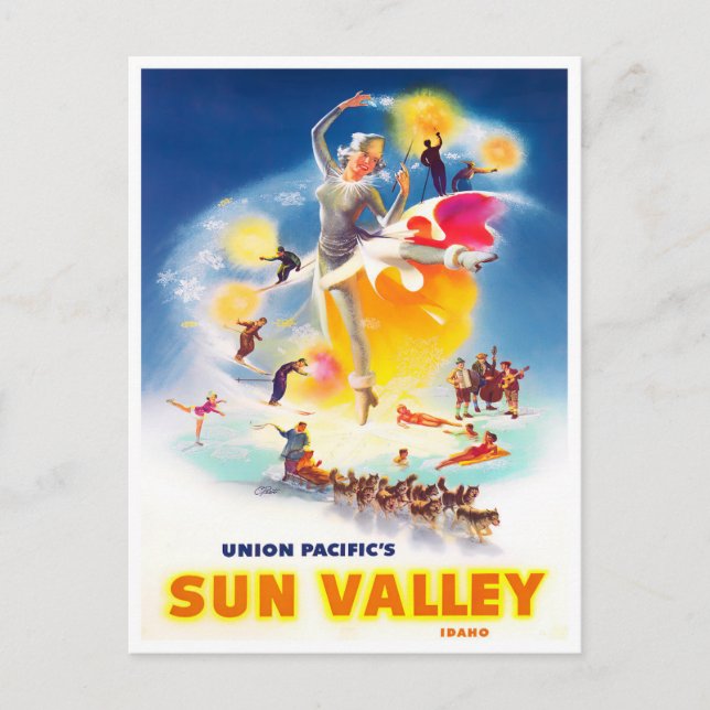 Vintage-Reise nach Sun Valley Postkarte (Vorderseite)