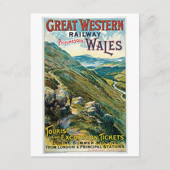 Vintage-Reise nach Wales Werbung Postkarte (Vorderseite)