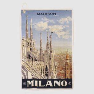 Vintage Reise Name-Mailands (Mailand) Golfhandtuch