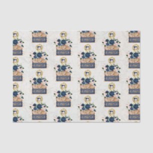 Vintage-Reise Navy Blau Blush Blumen-Decoupage Seidenpapier