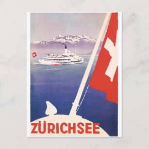 Vintage Reise-Plakate: See Zürich die Schweiz Postkarte