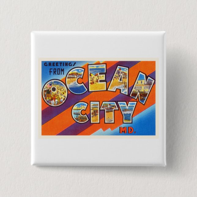Vintage Reise-Postkarte Ozean-Stadt-Maryland MD Button (Vorderseite)