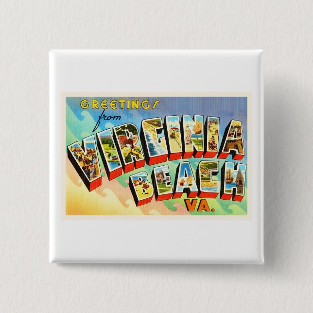 Vintage Reise-Postkarte Virginia Beach Virginia VA Button (Vorderseite)