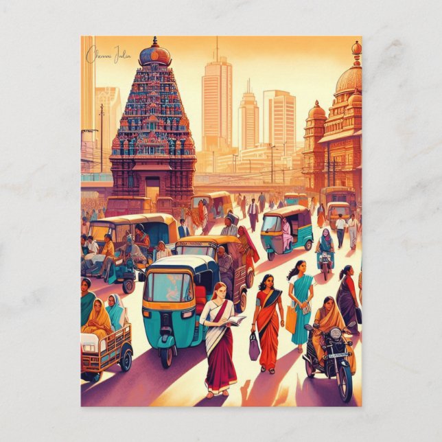 Vintage Reise Stadt Chennai Indien Urlaubsretro Postkarte (Vorderseite)