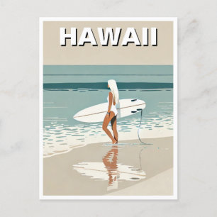 Vintage-Reise-Surfen auf Hawaii Surferin Postkarte