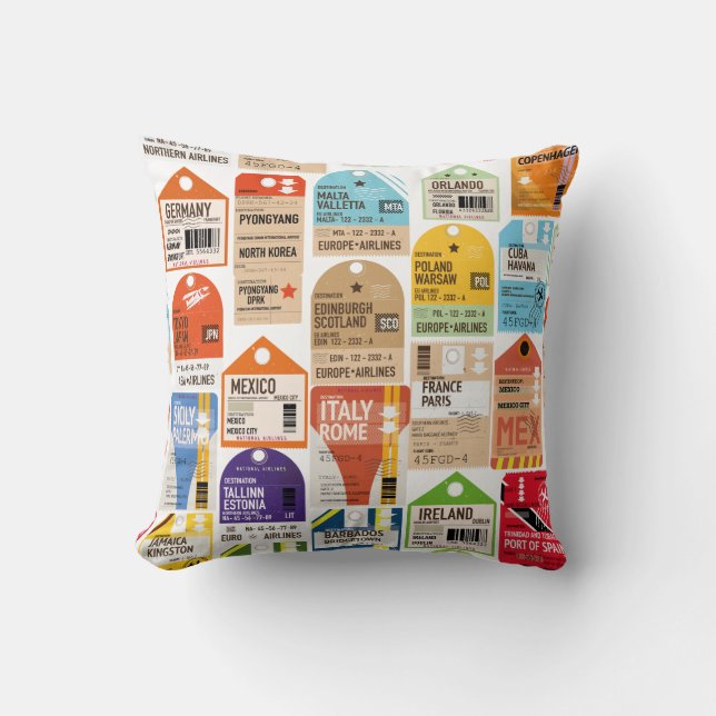 Vintage Reise Tickets Muster. Kissen (Vorderseite)