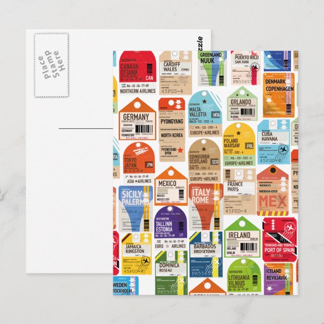 Vintage Reise Tickets Muster. Postkarte (Vorne/Hinten)