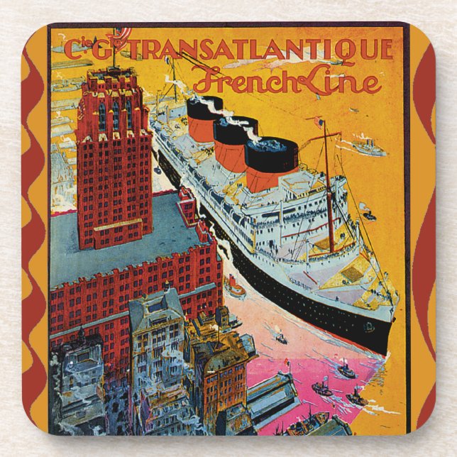 Vintage Reise - transatlantische französische Untersetzer (Vorderseite)