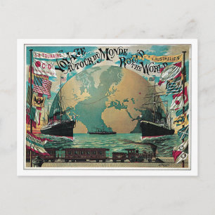 Vintage Reise um die Welt Postkarte