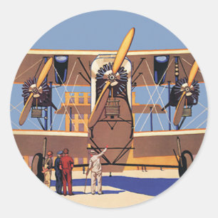 Vintage-Reise- und Transport-Doppeldecker-Flugzeug Runder Aufkleber
