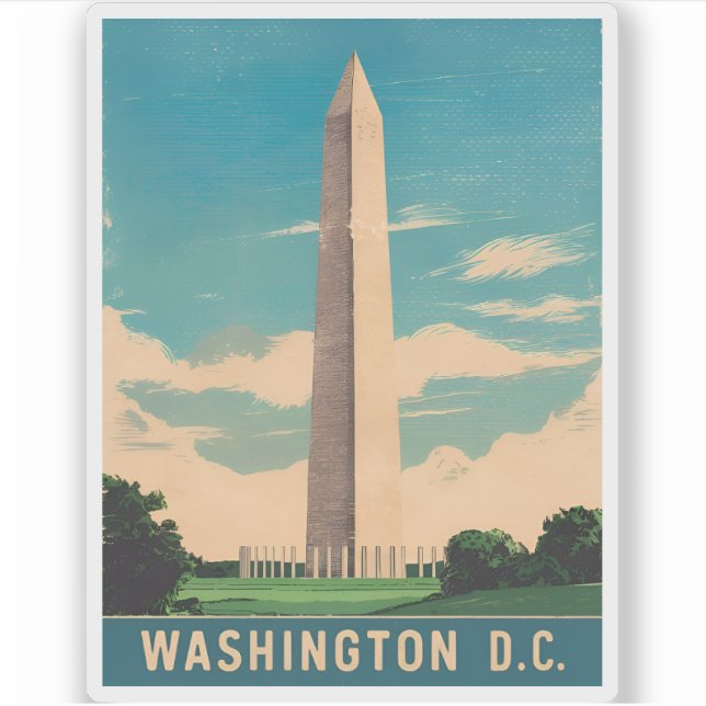 Vintage Reise Washington Monument Retro Landschaft Aufkleber (Vorderseite)
