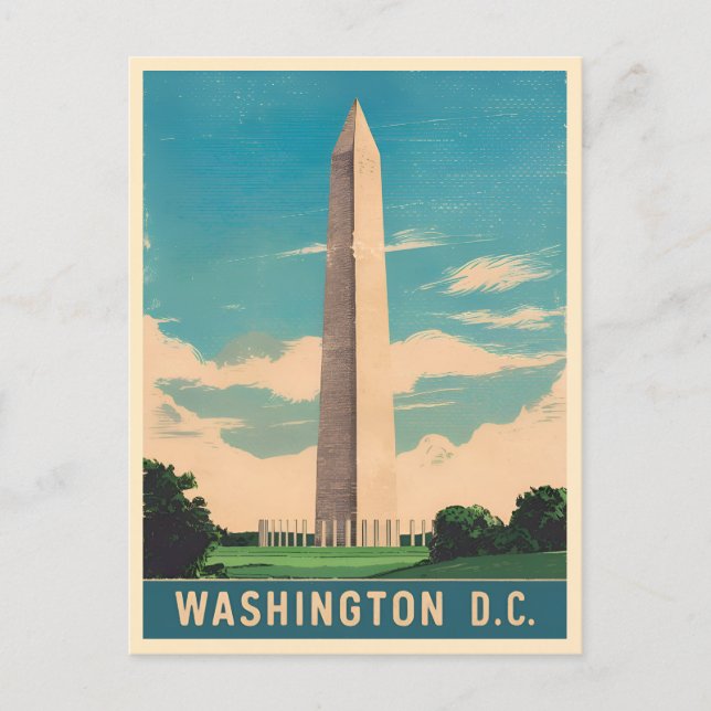 Vintage Reise Washington Monument Retro Landschaft Postkarte (Vorderseite)