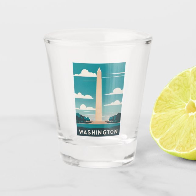 Vintage Reise Washington Monument Retro Landschaft Schnapsglas (Vorderseite)