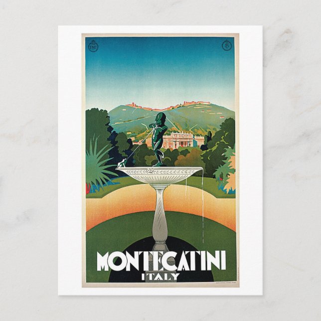 Vintage Reiseanzeige Montecatini Postkarte (Vorderseite)