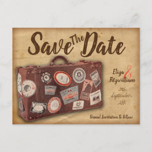 Vintage-Reisegepäck Save The Date Postkarte