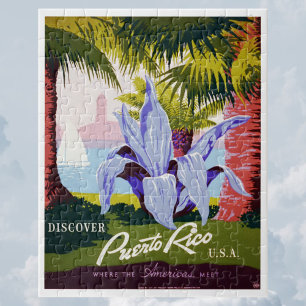 Vintage-Reisekunstposter, Entdecken Sie Puerto Ric