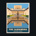 Vintage Reisen Alhambra Granada Spanien Retro Land Postkarte<br><div class="desc">Mit diesem faszinierenden Retro-inspirierten Design der Alhambra erleben Sie den Reiz des spanischen Architekturstils. Inmitten nostalgischer Gemälde und Vintagen Charmes zeigt dieses Stück die ruhige Schönheit der ikonischen Innenhöfe des Palastes in einem minimalistischen Retro-Stil,  der die Ästhetik der Mitte des Jahrhunderts mit einer modernen Drehung verbindet.</div>