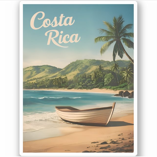 Vintage Reisen Costa Rica Seaside Retro Landschaft Aufkleber (Vorderseite)