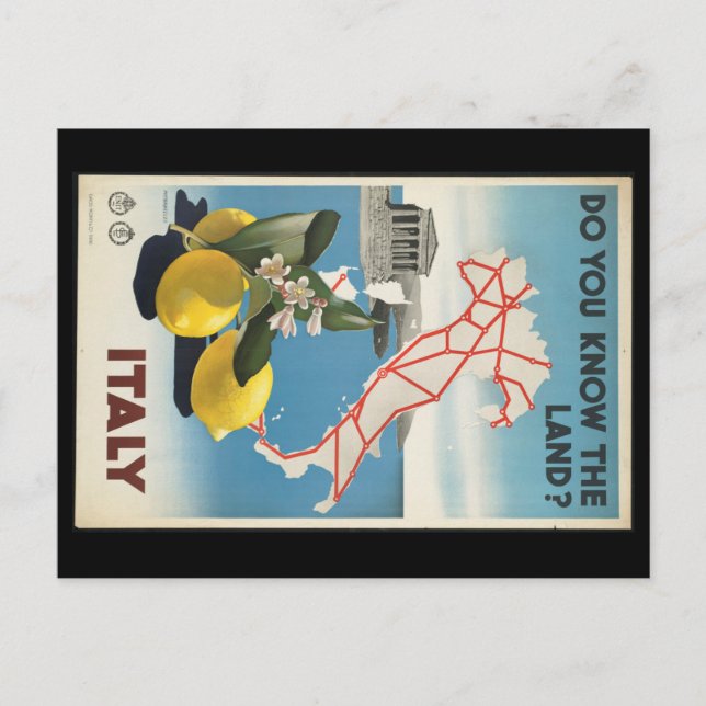 Vintage Reisen Italien Karte mit Zitronen (Vorderseite)