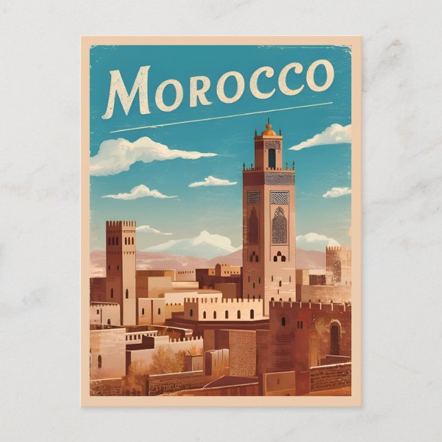 Vintage Reisen Marokko Nordafrika Retro Landschaft Postkarte (Vorderseite)