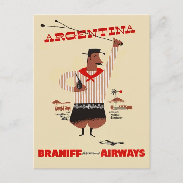 Vintage Reisen nach Argentinien Postkarte (Vorderseite)