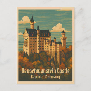 Vintage Reisen Neuschwanstein Schloss Deutschland  Postkarte