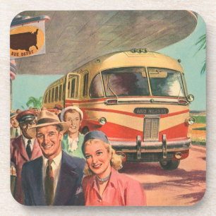 Vintage Reisende am Busbahnhof Getränkeuntersetzer