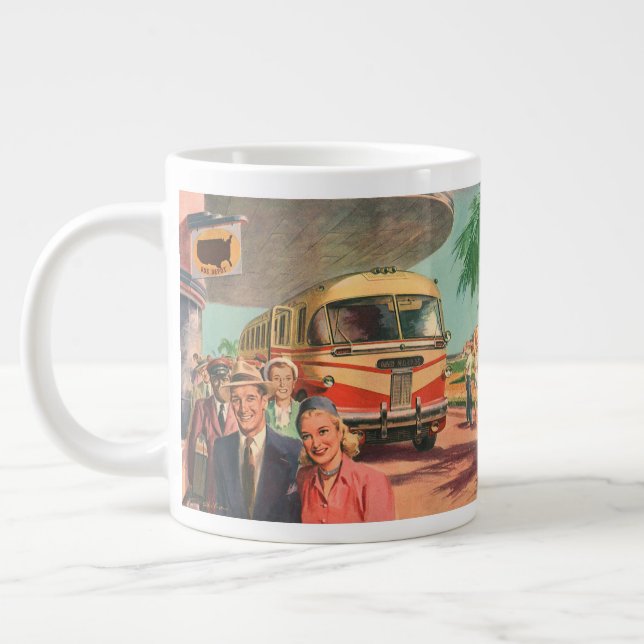 Vintage Reisende am Busbahnhof Jumbo-Tasse (Links)