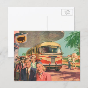 Vintage Reisende am Busbahnhof Postkarte