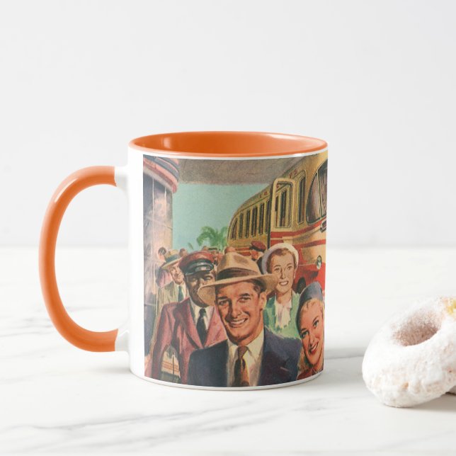 Vintage Reisende am Busbahnhof Tasse (Mit Donut)