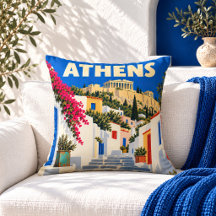 Vintage-Reiseplakat Athen Griechenland Kissen