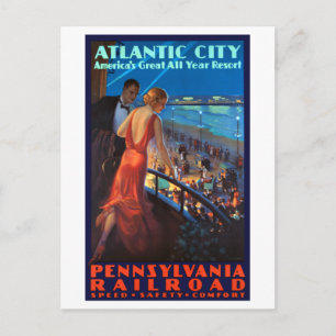 Vintage Reiseplakat der Atlantic City Railroad Postkarte
