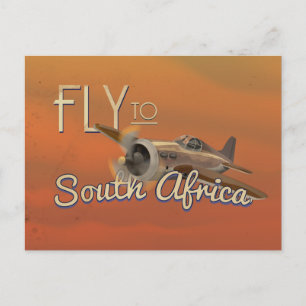 Vintage-Reiseplakat Fliegen Sie nach Südafrika Postkarte
