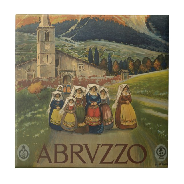 Vintage Reiseplakat für Abruzzen, Italien. Fliese (Vorderseite)