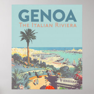Vintage-Reiseplakat für Genua, Italienische Rivier Poster