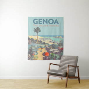 Vintage-Reiseplakat für Genua, Italienische Rivier Wandteppich