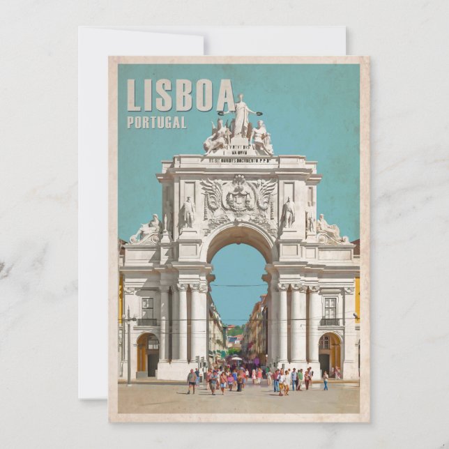Vintage Reiseplakat. Lissabon, Augusta Dankeskarte (Vorderseite)