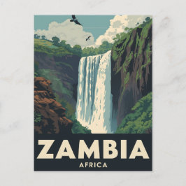 Vintage-Reiseplakat Sambia Wasserfall Postkarte