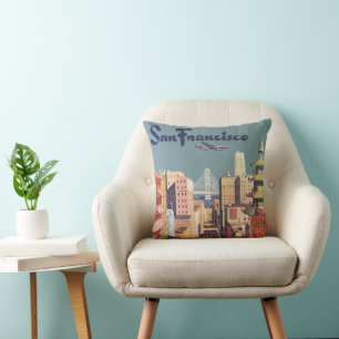Vintage-Reiseplakat San Francisco Cable Cars Kissen