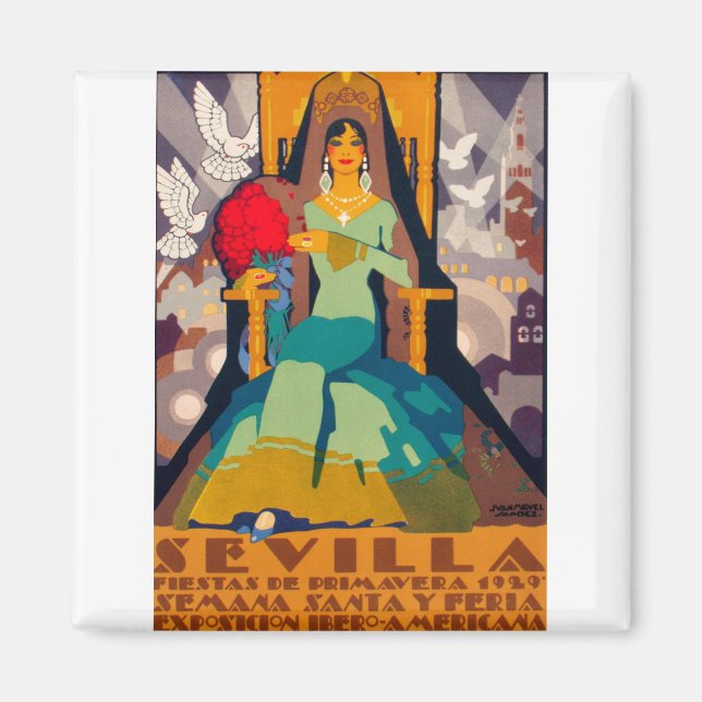 Vintage Reiseplakat Sevilla Spain Magnet (Vorne)