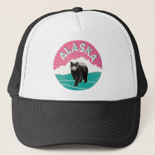 Vintage-Reiseposter, Alaska Schwarzbär im Schnee Truckerkappe