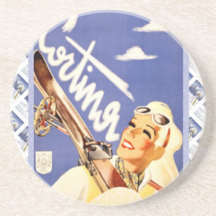 Vintage Reiseposter, Cortina d'ampezzo Sandstein Untersetzer