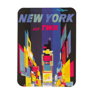 Vintage-Reiseposter, Fliegen Sie Twa, New York Magnet